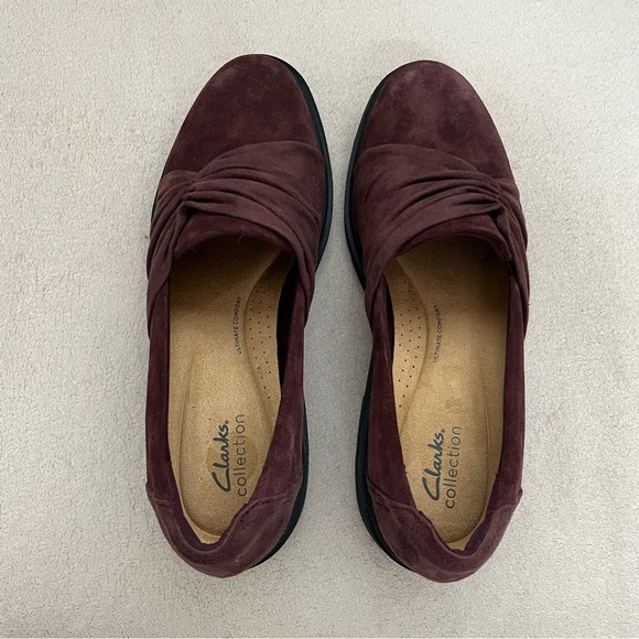 Clarks Suede Calla Flats Loafers-Maroon/Burgundy-Women’s 11-Comfort-Nurse-Office - Picture 5 of 10